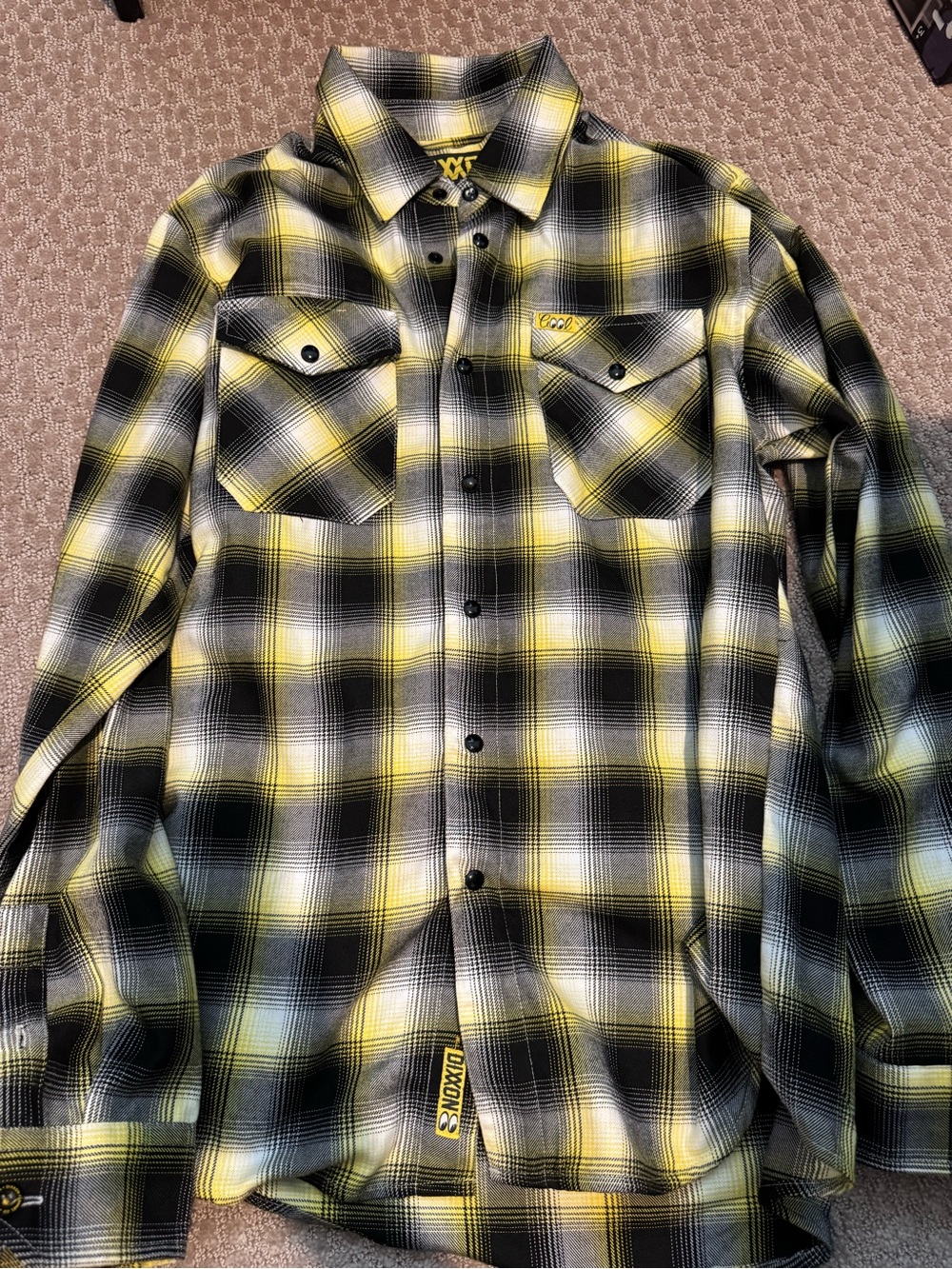 DIXXON Yellow Black and White Plaid Button-Down Shirt